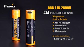 Fenix USB  baterie reîncărcabilă 18650, 2600 mAh, Li-Ion