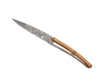 Set cuțite pliabile pentru friptură Deejo Tattoo gri titan lemn de măslin Blossom