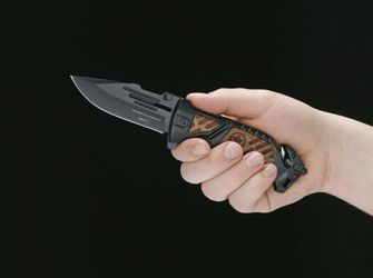 Böker Plus Cuțit tactic AK-14 9,3 cm, negru, aluminiu, lemn, teacă din nylon