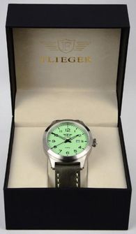 hodinky s koženým remienkom Flieger zelené v puzdre