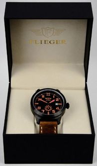 hodinky s koženým remienkom Flieger hnedé v puzdre