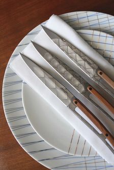 Set de 6 cuțite de friptură Deejo lamă titan cu suprafață din lemn de măslin design Art Déco