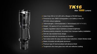 LED baterka Fenix TK16 1000lumen informácie  