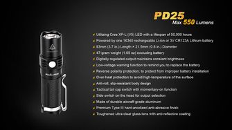 Set lanternă Fenix ​​PD25 + baterie USB 700 mAh