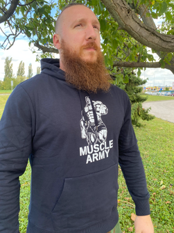 DRAGOWA hanorac barbati cu gulgă muscle army man, negru 320g / m2