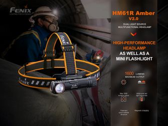 Lampă frontală reîncărcabilă Fenix HM61R Amber V2.0