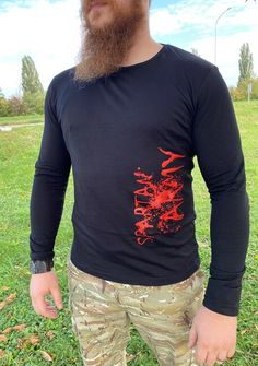 DRAGOWA Fit-T tricou cu mânecă lungă RedWar, negru 160g/m2