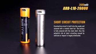 Fenix USB  baterie reîncărcabilă 18650, 2600 mAh, Li-Ion