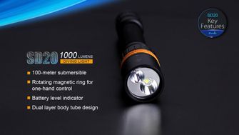 Lanternă LED pentru scafandri Fenix SD20, 1000 lumeni