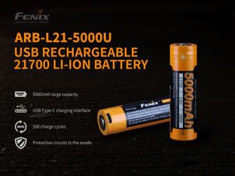 Baterie reîncărcabilă Fenix ​​21700 5000 mAh Li-Ion USB-C