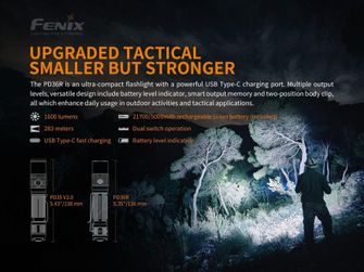 Baterie Fenix ​​PD36R + lanternă Fenix ​​E01 V2.0