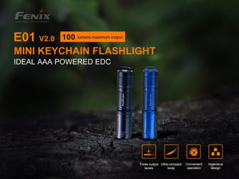 Mini lanternă Fenix ​​E01 V2.0 - albastru