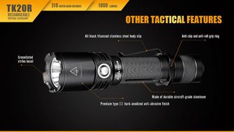 taktická LED baterka Fenix TK20R 1000lumen podrobnosti 