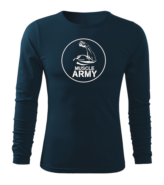 DRAGOWA Fit-T tricou cu mânecă lungă muscle army biceps, albastru închis160g/m2