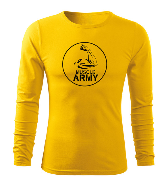 DRAGOWA Fit-T tricou cu mânecă lungă muscle army biceps, galben 160g/m2