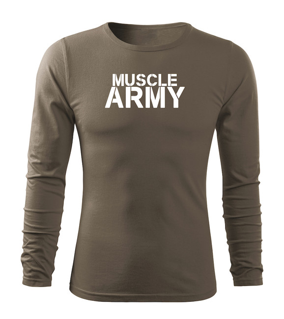 DRAGOWA Fit-T tricou cu mânecă lungă muscle army, oliv 160g/m2