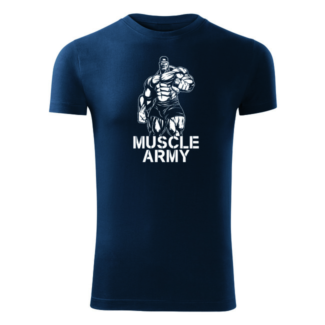 DRAGOWA tricou pentru bărbati de fitness muscle army man, albastru 180g/m2
