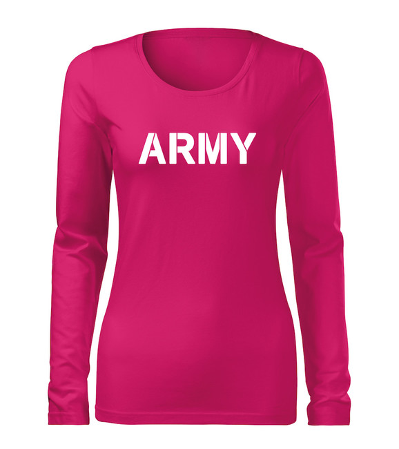 DRAGOWA Slim tricou de damă cu mânecă lungă army, roz 160g/m2