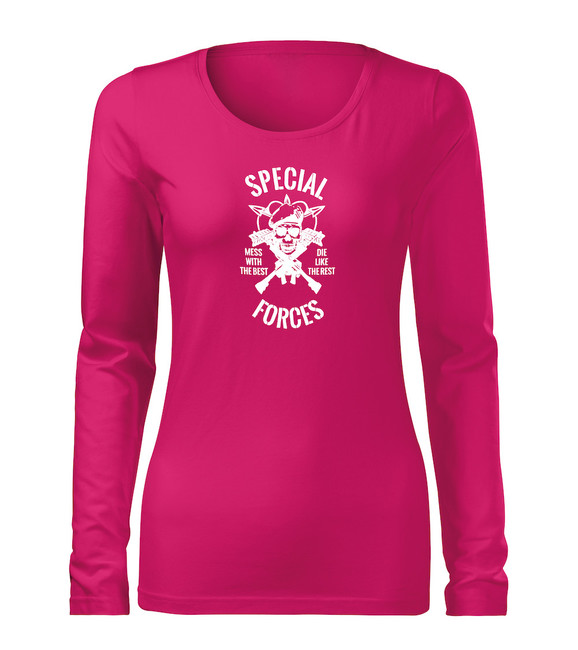 DRAGOWA Slim tricou de damă cu mânecă lungă special forces, roz 160g/m2