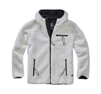 Jachetă cu glugă din fleece Brandit Teddyfleece Worker, alb