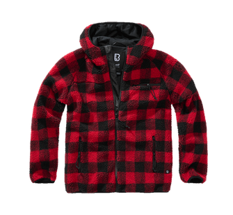 Jachetă cu glugă din fleece Brandit Teddyfleece Worker, roșu/negru