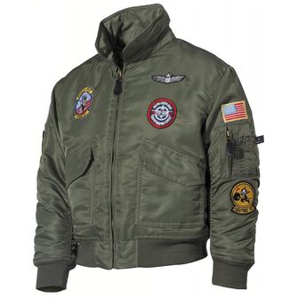 Jachetă de pilot CWU pentru copii MFH American American cu petice, verde OD