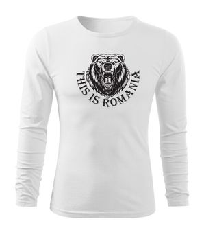 DRAGOWA Fit-T tricou cu mânecă lungă Urs Romanesc, alb