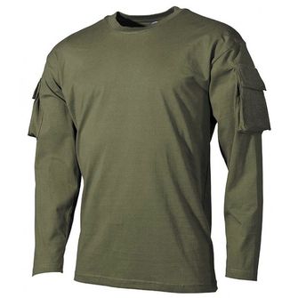 MFH US oliv tricou cu mânecă lungă cu buzunare şi bandă velcro pe mâneci, 170g/m2