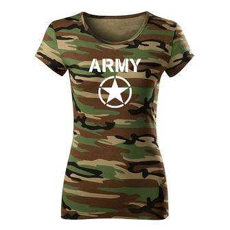 DRAGOWA tricou de damă camuflaj army star, 150g/m2