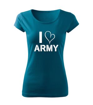DRAGOWA tricou de damă i love army, petrol blue 150g/m2