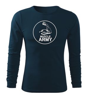 DRAGOWA Fit-T tricou cu mânecă lungă muscle army biceps, albastru închis160g/m2