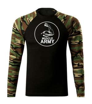 DRAGOWA Fit-T tricou cu mânecă lungă muscle army biceps, woodland 160g/m2
