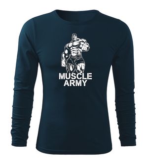 DRAGOWA Fit-T tricou cu mânecă lungă muscle army man, albastru închis160g/m2