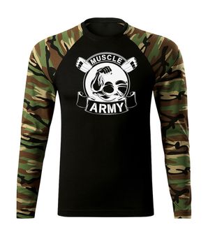 DRAGOWA Fit-T tricou cu mânecă lungă muscle army original, woodland 160g/m2