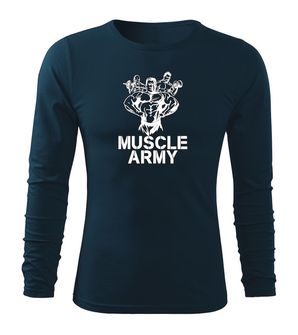 DRAGOWA Fit-T tricou cu mânecă lungă muscle army team, albastru închis160g/m2