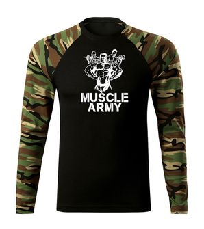 DRAGOWA Fit-T tricou cu mânecă lungă muscle army team, woodland160g/m2