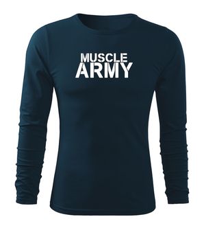 DRAGOWA Fit-T tricou cu mânecă lungă muscle army, albastru închis160g/m2