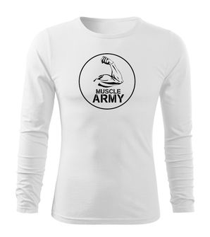 DRAGOWA Fit-T tricou cu mânecă lungă muscle army biceps, alb 160g/m2