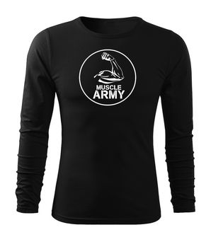 DRAGOWA Fit-T tricou cu mânecă lungă muscle army biceps, negru 160g/m2