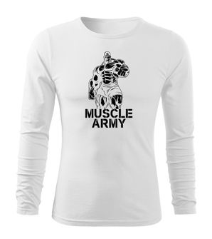 DRAGOWA Fit-T tricou cu mânecă lungă muscle army man, alb 160g/m2