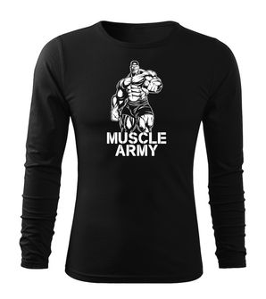 DRAGOWA Fit-T tricou cu mânecă lungă muscle army man, negru 160g/m2