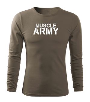 DRAGOWA Fit-T tricou cu mânecă lungă muscle army, oliv 160g/m2