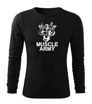 DRAGOWA Fit-T tricou cu mânecă lungă muscle army team, negru 160g/m2