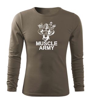 DRAGOWA Fit-T tricou cu mânecă lungă muscle army team, oliv 160g/m2