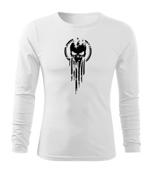 DRAGOWA Fit-T tricou cu mânecă lungă skull, alb 160g/m2