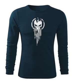 DRAGOWA Fit-T tricou cu mânecă lungă skull, albastru închis160g/m2
