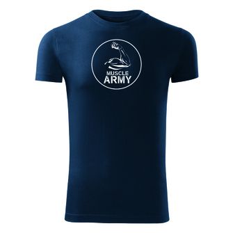 DRAGOWA tricou pentru bărbati de fitness muscle army biceps, albastru 180g/m2