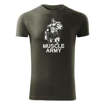 DRAGOWA tricou pentru bărbati de fitness muscle army man, oliv 180g/m2