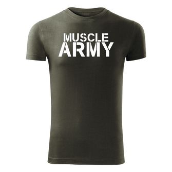 DRAGOWA tricou pentru bărbati de fitness muscle army, oliv 180g/m2