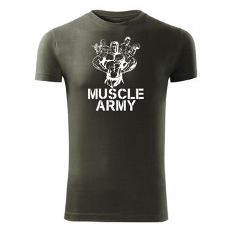 DRAGOWA tricou pentru bărbati de fitness muscle army team, oliv 180g/m2